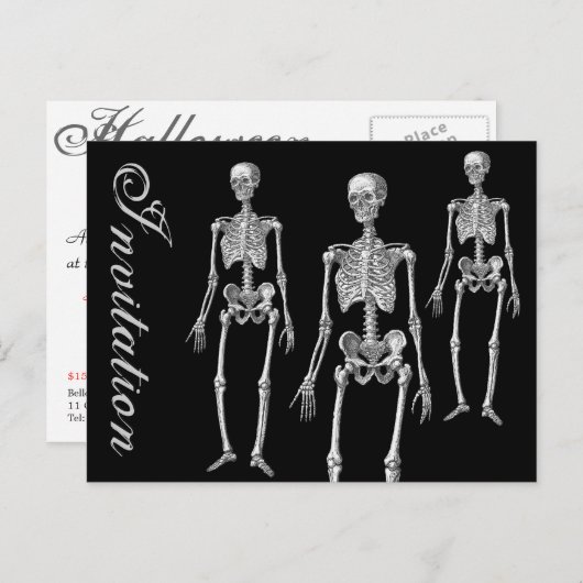 Invitation Carte Postale Skeletons sur l'invitation d'Halloween de mars (Devant / Derrière)