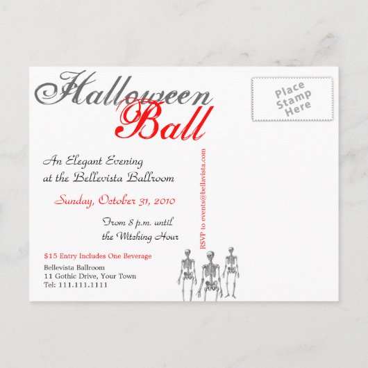 Invitation Carte Postale Skeletons sur l'invitation d'Halloween de mars (Dos)