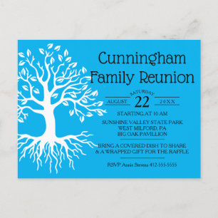 Invitation Carte Postale Sky Blue Family Reunion Arbre de famille Silhouett