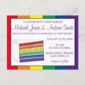 Invitation Carte Postale Slice de gâteau de Mariage de couche arc-en-ciel L (Devant)