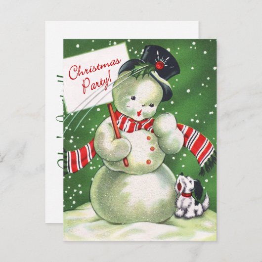 Invitation Carte Postale Snowman avec chien (Devant / Derrière)