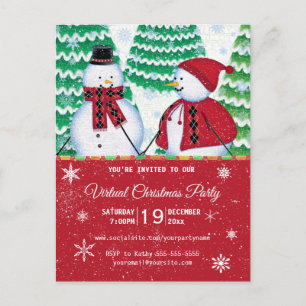 Invitation Carte Postale Snowman Couple Flèches de neige Fête de Noël Rouge