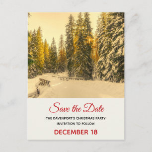 Invitation Carte Postale Snowy Winter Path with Pine Trees Enregistrer la d