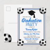Invitation Carte Postale Soccer Blue & Black Graduation Party (Devant / Derrière)