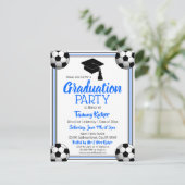 Invitation Carte Postale Soccer Blue & Black Graduation Party (Debout devant)