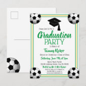 Invitation Carte Postale Soccer Green & Gold Graduation Party (Devant / Derrière)