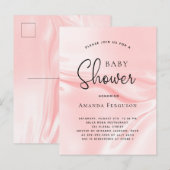 Invitation Carte Postale soie en satin rose baby shower (Devant / Derrière)