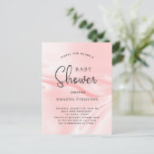 Invitation Carte Postale soie en satin rose baby shower (Debout devant)