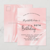 Invitation Carte Postale Soie satinée rose pâle pour la fête d'anniversaire (Devant / Derrière)