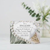 Invitation Carte Postale Soie vert feuille et perles d'ivoire pour fiançail (Debout devant)