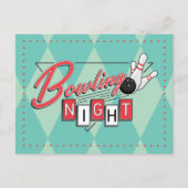 Invitation Carte Postale Soirée Bowling Logo Rétro (Devant)