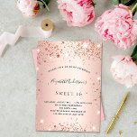 Invitation Carte Postale Soirée d'anniversaire de parties scintillant en or<br><div class="desc">Une invitation moderne, élégante et glamour pour une fête Sweet 16, 16e anniversaire. Un arrière - plan métallique à l'apparence or rose avec de la poussière de parties scintillant. Le nom est écrit avec un script de style moderne écrit à la main. Personnalisez et ajoutez les détails de votre fête....</div>