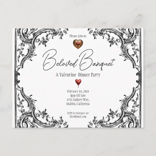 Invitation Carte Postale Soirée de Banquet de Saint Valentin (Devant)