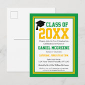Invitation Carte Postale Soirée de graduation verte et d'or (Devant / Derrière)