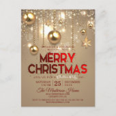 Invitation Carte Postale Soirée de Noël Or Baubles & Etoiles (Devant)