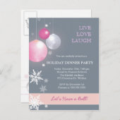 Invitation Carte Postale Soirée de Noël Rose, Argent (Devant / Derrière)