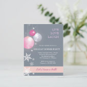 Invitation Carte Postale Soirée de Noël Rose, Argent (Debout devant)