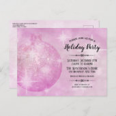 Invitation Carte Postale Soirée de Noël rose Bauble (Devant / Derrière)