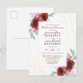 Invitation Carte Postale Soirée de répétition florale Rose Merlot Glam (Devant / Derrière)