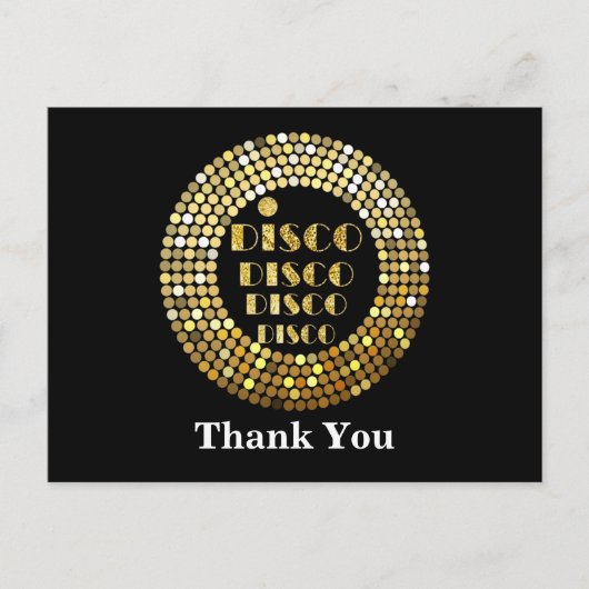 Invitation Carte Postale soirée disco soirée dansante les années 70 or disc (Devant)