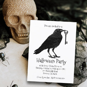 Invitation Carte Postale Soirée Halloween Corbeau Gothique
