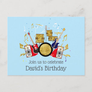 Invitation Carte Postale soirée musicale, batterie de guitare