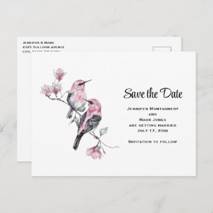 Invitation Carte Postale Songbirds roses sur une branche d'arbre Enregistre