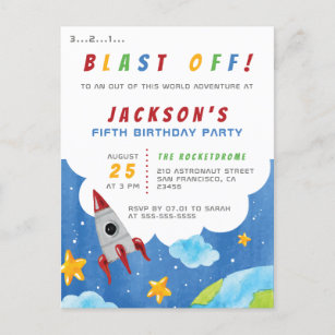 Invitation Carte Postale Soufflez ! fête d'anniversaire de Rocket d'espace