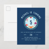 Invitation Carte Postale Sous la mer Animaux Porthole Blue Anniversaire (Devant / Derrière)