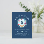 Invitation Carte Postale Sous la mer Animaux Porthole Blue Anniversaire (Debout devant)