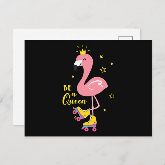 Invitation Carte Postale Soyez Une Reine Rose Flamant rose Roller Femmes Fi (Devant / Derrière)