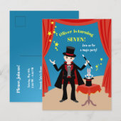 Invitation Carte Postale Spectacle de magicien garçon pour fête d'anniversa (Devant / Derrière)