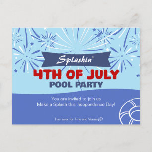 Invitation Carte Postale Splashin'4 juillet Pool Party