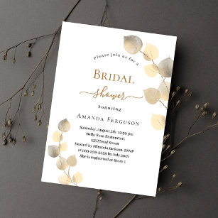 Invitation Carte Postale spriges à eucalyptus dorés en Fête des mariées