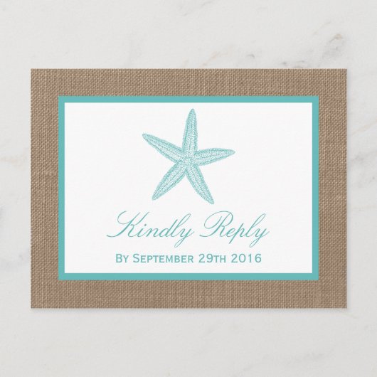 Invitation Carte Postale Starfish Turquoise Burlap Beach Wedding Collection (Devant)