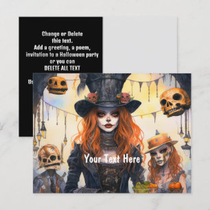 Invitation Carte Postale Steampunk Lady Skuls Party