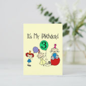 Invitation Carte Postale Stick Kids Party 3ème anniversaire Tshirts et cade (Debout devant)