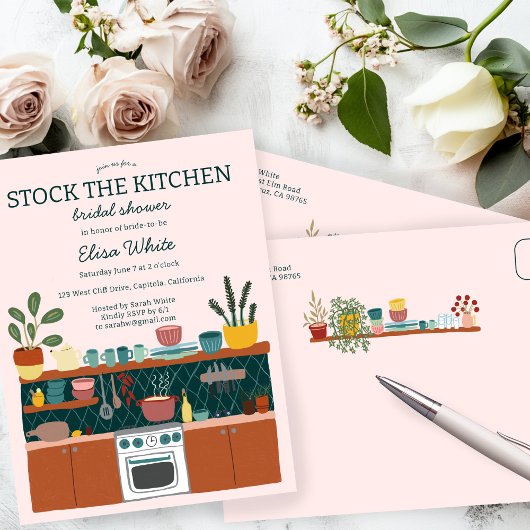 Invitation Carte Postale STOCK THE KITCHEN Bridal Shower Cute CUSTOM