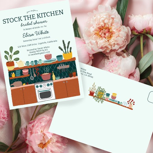 Invitation Carte Postale STOCK THE KITCHEN Bridal Shower Cute CUSTOM