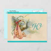 INVITATION CARTE POSTALE STORK BÉBÉ FILLE DOUCHE 2 (Devant / Derrière)