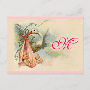 INVITATION CARTE POSTALE STORK BÉBÉ FILLE DOUCHE 2