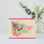 INVITATION CARTE POSTALE STORK BÉBÉ FILLE DOUCHE 2 (Debout devant)