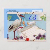 INVITATION CARTE POSTALE STORK BÉBÉ GARÇON DOUCHE 2 (Devant / Derrière)