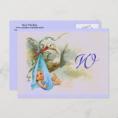 INVITATION CARTE POSTALE STORK BÉBÉ GARÇON DOUCHE 2 (Devant / Derrière)