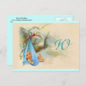 INVITATION CARTE POSTALE STORK BÉBÉ GARÇON DOUCHE 2 (Devant / Derrière)