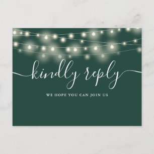 Invitation Carte Postale String Lights Emerald Green Song Request RSVP