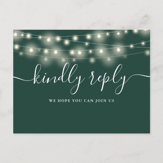 Invitation Carte Postale String Lights Emerald Green Song Request RSVP (Devant)