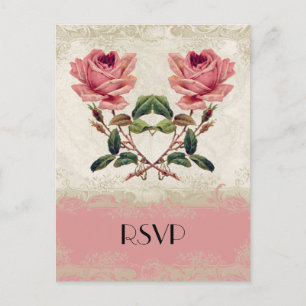 Invitation Carte Postale Style baroque Dentelle Rose Vintage