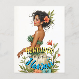 Invitation Carte Postale Style vintage Hawaiian Travel Honolulu Hula Girl