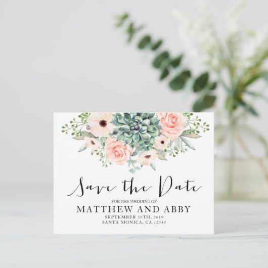 Invitation Carte Postale Succulentes sauvent la date (Debout devant)